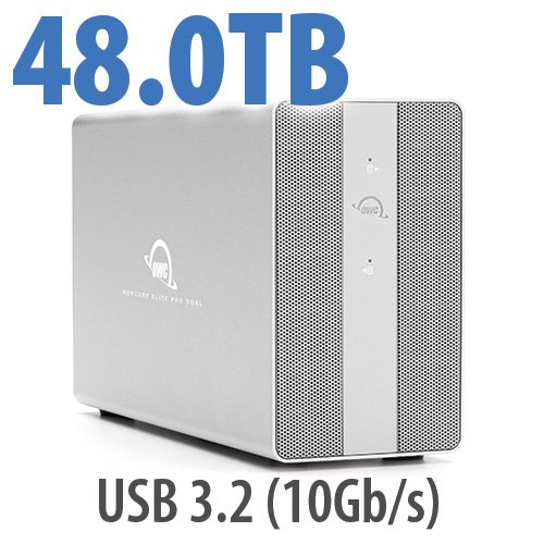 48.0TB OWC Mercury Elite Pro Dual RAID Storage Solution With USB 3.2 (10Gb/s) + 3Port Hub. By Other World Computing