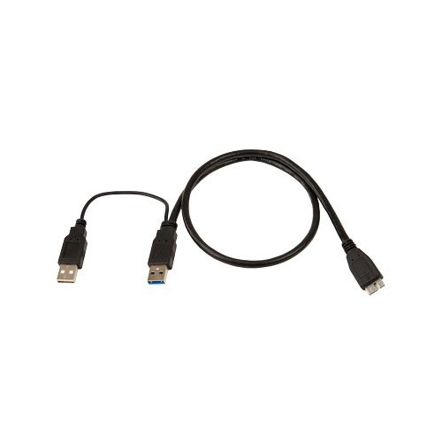 0.5 Meter (21) USB 3.0 MicroB To Dual USB 3.0 Cable For External Hard Drives (Y Cable). Black. By Other World Computing